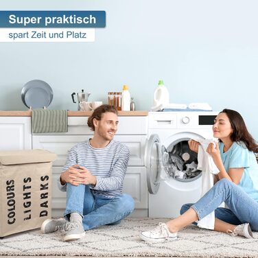 osoltus Laundry Box - Laundry Sorter with Lid & Wheels - Bathroom Organizer - Laundry Basket - Laundry Chest - Bathroom Laundry Sorting System - Sand
