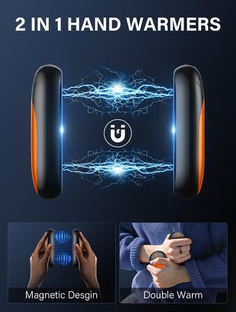 Електричні грілки для рук 2 шт. - Ultraleicht, багаторазові, USB, 3 режими, до 24 годин, для активного відпочинку взимку (Оранжевий)