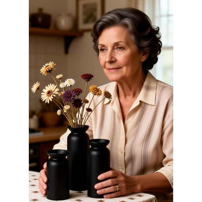 Керамічні вази 3 шт., Сучасний мінімалізм, Декор для дому, Вази для пампасной трави, Вітальня (12 Чорний)