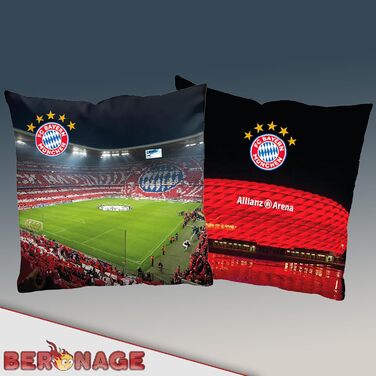 Двостороння подушка FC Bayern München Allianz Arena 40x40 см – футбольний декор для дивана та ліжка, фанатський аксесуар, ідеально до постільної білизни ФКБ