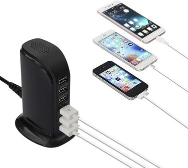 Зарядний пристрій USB мережевий 30W, 6 портів, для iPhone 12/13/14, Samsung Galaxy S22 Ultra/Z Fold/Z Flip, планшетів - Чорний