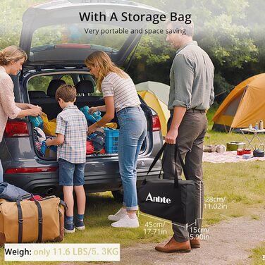 Складний алюмінієвий стіл для кемпінгу Anbte 67x58 см, регульована висота (44/70 см), вантажопідйомність до 150 кг, з сумкою для зберігання