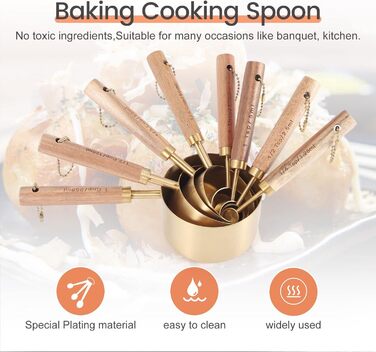 8-Piece Measuring Cup and Spoon Set with Fragrant Wooden Handles, Complete Set of Measuring Cups and Spoons
