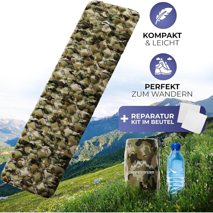 Alpenwert Ізомат для кемпінгу, ультралегка надувна туристична каремат-матрац Camo, компактна для походів і рюкзачників
