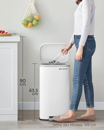 Відро для сміття SONGMICS 30 л з м'яким закриттям, сталеве, з внутрішнім відром, для кухні