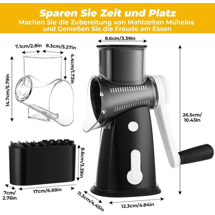 Ручна тертка для овочів та сиру з ручкою, 5 насадок, для нарізки овочів, сиру, горіхів, терка для швидкої нарізки