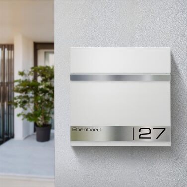 Поштова скринька Metzler Premium з газетницею, антрацит. Персоналізована з табличкою для імені. Якісна настінна поштова скринька з нержавіючої сталі V2A з порошковим покриттям RAL 7016, модель Stencil (біла)