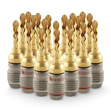 Бананові роз'єми Nakamichi FanLock Excel-Serie, 24K позолочені BFA конектори для акустичних кабелів, 10-18 AWG, 4 мм, для Hi-Fi стерео та домашнього кінотеатру (20 шт / 10 пар)