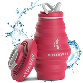 HYDAWAY | Collapsible Water Bottle with Spout Lid | Ultra-Packable and Travel-Friendly | Made of Food-Grade Silicone | 500 ml (Raspberry)