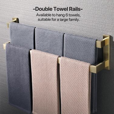 Тримач для рушників SAYAYO: настінний, триярусний, для ванної та кухні, 64 см (золотий)