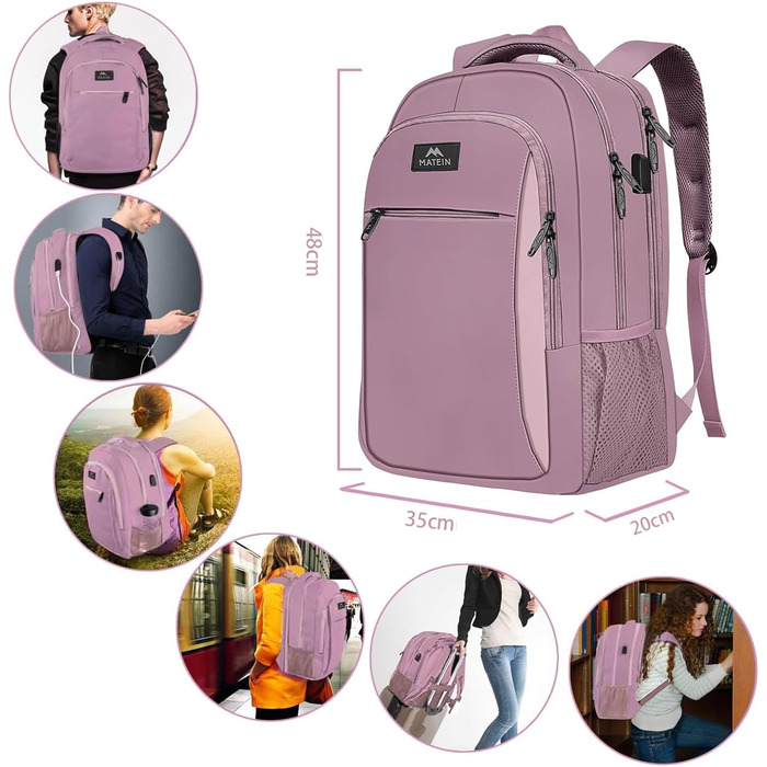 Рюкзак для ноутбука MATEIN, 17.3 дюйми, жіночий, з USB-портом, антикрадійний, для роботи, подорожей, навчання, подарунок, фіолетовий