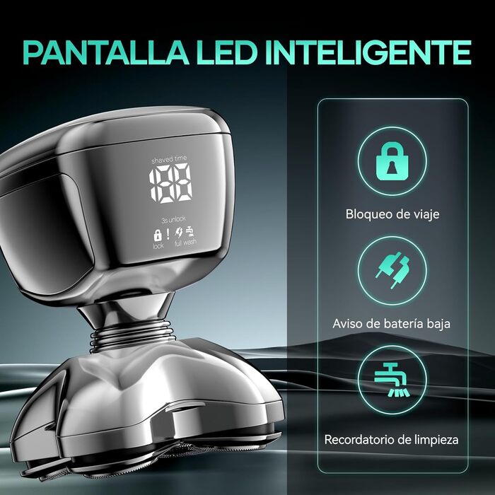 Електричний чоловічий бритва Kensen 3-в-1, IPX6, водонепроникний, для гоління голови з 5D-головками, тример для волосся та носа, для мокрого та сухого гоління, зарядка USB-C