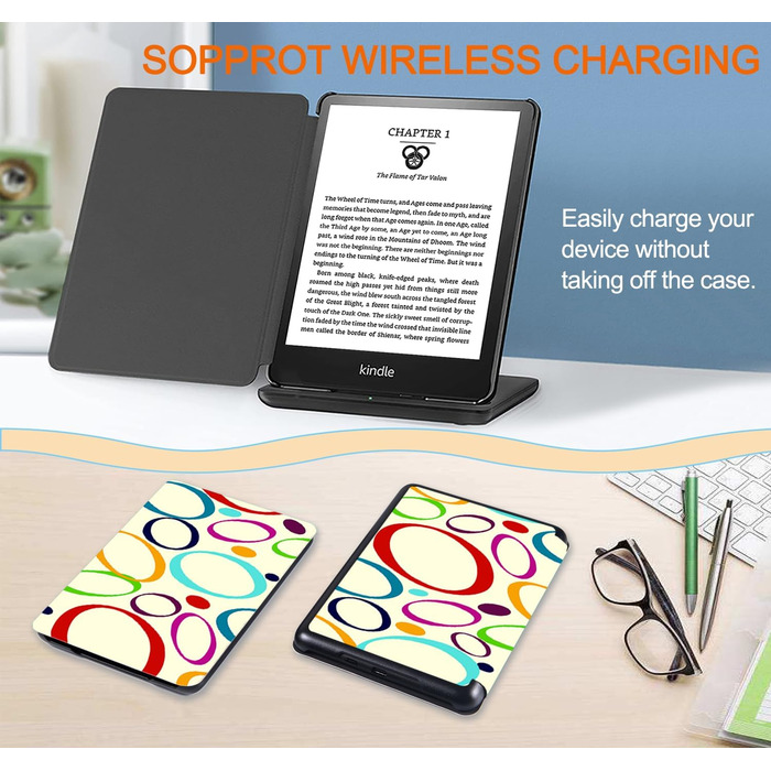 Чохол TOKILO для Kindle 6 (11-те покоління 2024/2022), PU-шкіра, авто-вкл/викл, чорний (6-кольоровий круг)