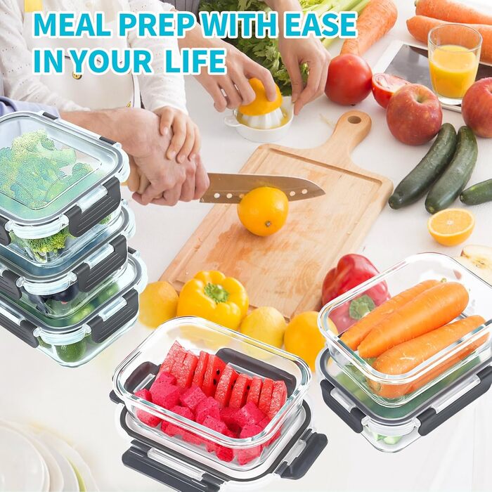 Skroam Glass Food Storage Containers 20 Piece 640ml [10 Containers + 10 Lids] - Meal Prep Boxes for Food - Transparent Lids - for Home Kitchen or Restaurant