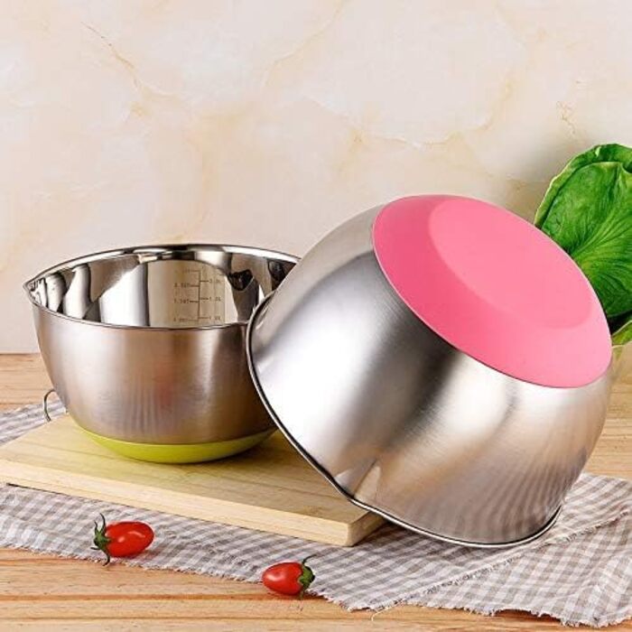 Набір мисок з нержавіючої сталі FAB4HOME (1.5L, 3L, 5L) з силіконовим дном та виливом - 3 шт.