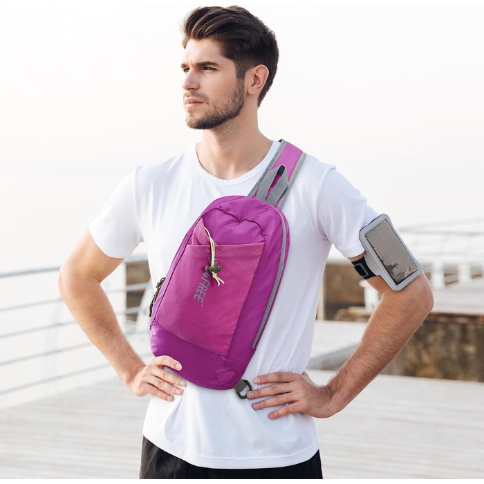 G4Free Сумка на плече, RFID-захист, кросбоді рюкзак з передньою кишенею, для походів, щоденний рюкзак, нагрудна кишеня для жінок та чоловіків (фіолетовий)