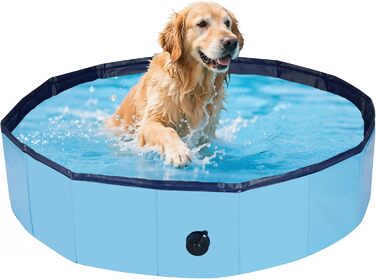 Басейн для собак, 160x30 см, складаний, з антиковзким покриттям, блакитний XL