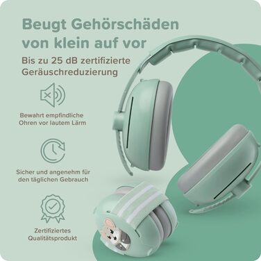 Навушники шумоізоляційні дитячі 3-48 місяців - захист слуху для малюків 25dB, шумопоглинання - м'які дитячі навушники з еластичним регульованим обручем (зелені)