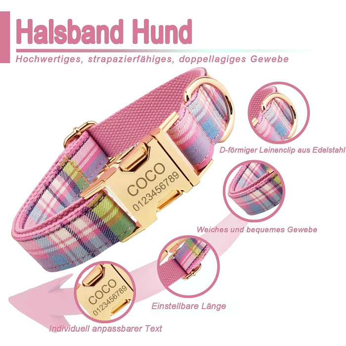 Персоналізоване собаче ошийник з металевою застібкою: з іменем та номером телефону. Регульовані розміри для собак середніх та великих порід.