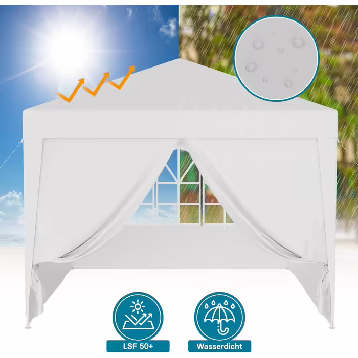 Wiltec Gazebo 3 x 3 m in White with UV Protection 50+, Garden Gazebo with Removable Sides, Party Tent with Windows for e.g. Terrace and Festival