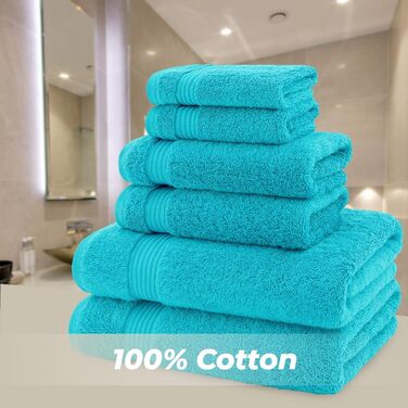 Набір махрових рушників American Bath Towels з 100% бавовни, 6 предметів, ультрам'які та гігроскопічні, колір аквамарин (2 банні, 2 для рук, 2 для обличчя)