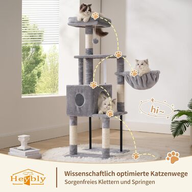 Котячий будиночок Heybly Kratzbaum HCT200SW: кігтеточка, будиночок, лежанка, 125 см, сірий