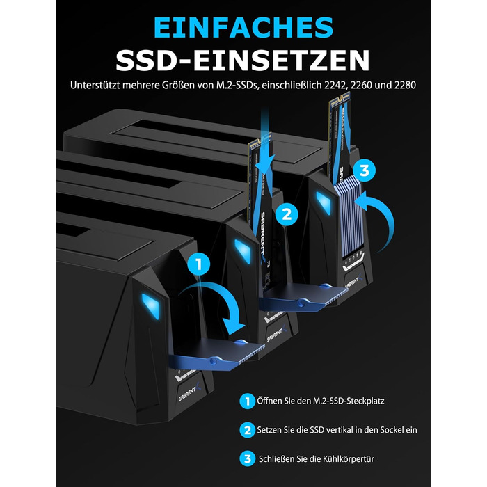 Док-станція Sabrent для 2 HDD/SSD SATA з USB-C, 2.5/3.5 дюймів, 5Gbps, підтримка клонування дисків, без інструментів