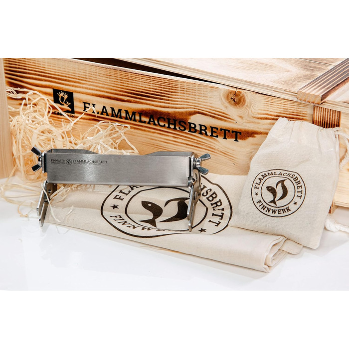 FINNWERK Stainless Steel Salmon Grilling Boards - Solid Birch Wood, Smoking Planks - Angle Adjustment System (Set of 1, Gift Set, White)