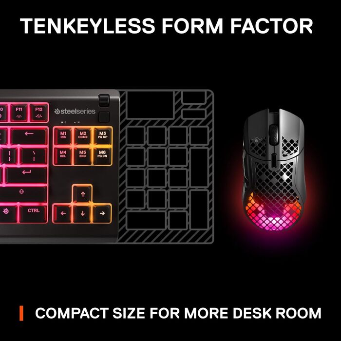 Клавіатура SteelSeries Apex 3 TKL RGB для геймінгу: компактний форм-фактор TKL, RGB підсвічування, захист від води та пилу, тихі перемикачі, Anti-Ghosting