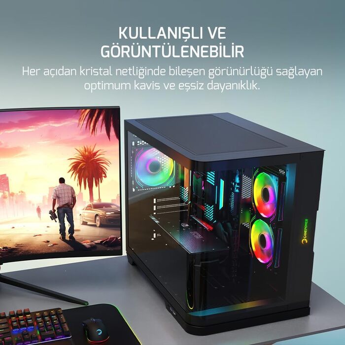 Корпус для ПК Gamepower Warcry Vertex з темперованим склом, ATX Mid Tower, 3x RGB вентилятори, блок живлення 750W 80 Plus, чорний