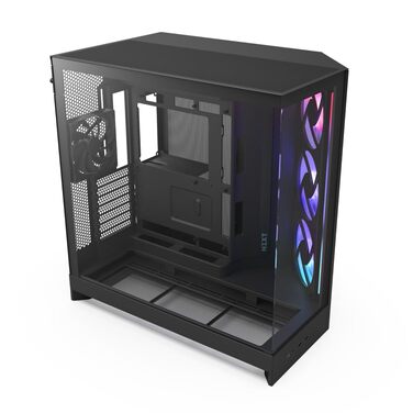 NZXT H9 Flow 2025 – великий корпус для ПК Mid-Tower з двома камерами, чорного кольору. Підтримка 3 x 140мм та 1 x 120мм вентиляторів, радіатор до 420мм, загартоване скло, готова підключення ззаду.