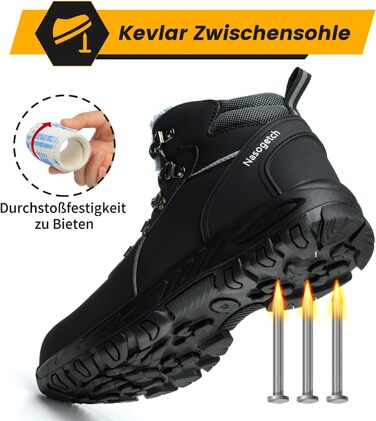 Чоботи робочі зимові непромокаючі з металевим носком для чоловіків та жінок. Робочі чоботи з антиковзною підошвою, захисне взуття, 40 EU, чорний