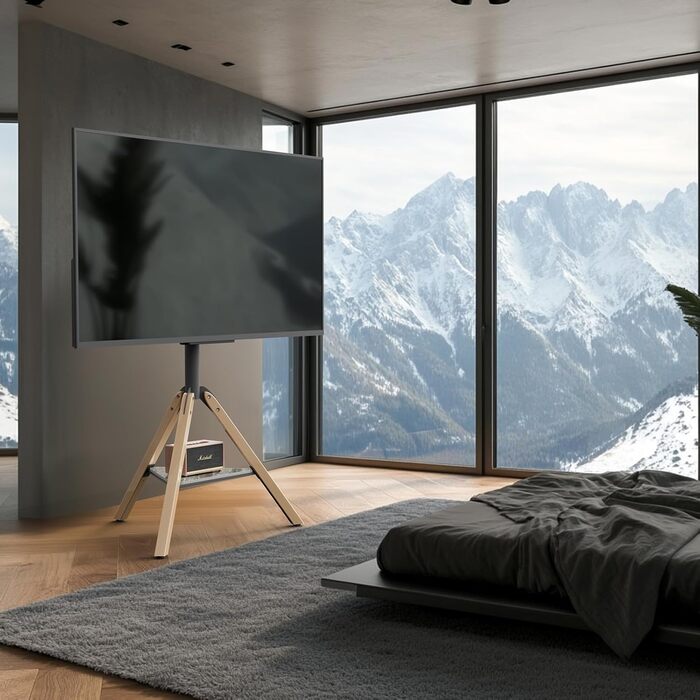 Підставка для телевізора Vanconwey Boden-TV-Ständer для LED/LCD екранів 40-75 дюймів, кутова, поворотна, з полицею з синтетичного каменю, VESA 600x400mm, до 40 кг