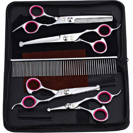 Набір ножиць для грумінгу собак 5 в 1, нержавіюча сталь, для догляду за шерстю, обличчям, носом, вухами (рожевий)