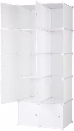 Modular wardrobe system, 10 dice, plastic wardrobe with doors, modular cabinet for space-saving storage, 70 x 45 x 175 cm, White door & Black cabinet. Storage for clothing, shoes, etc. (70 x 45 x 150 cm, White-1)