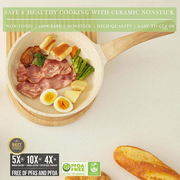 Набір посуду керамічний з гранітним покриттям для індукції, 3 предмети, бежевий