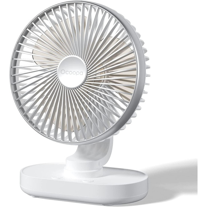 Портативний USB вентилятор OCOOPA Rotateair 6.5'' з акумулятором 4000mAh, 4 швидкості, тихий (30dB), для дому, офісу, кемпінгу, сріблястий