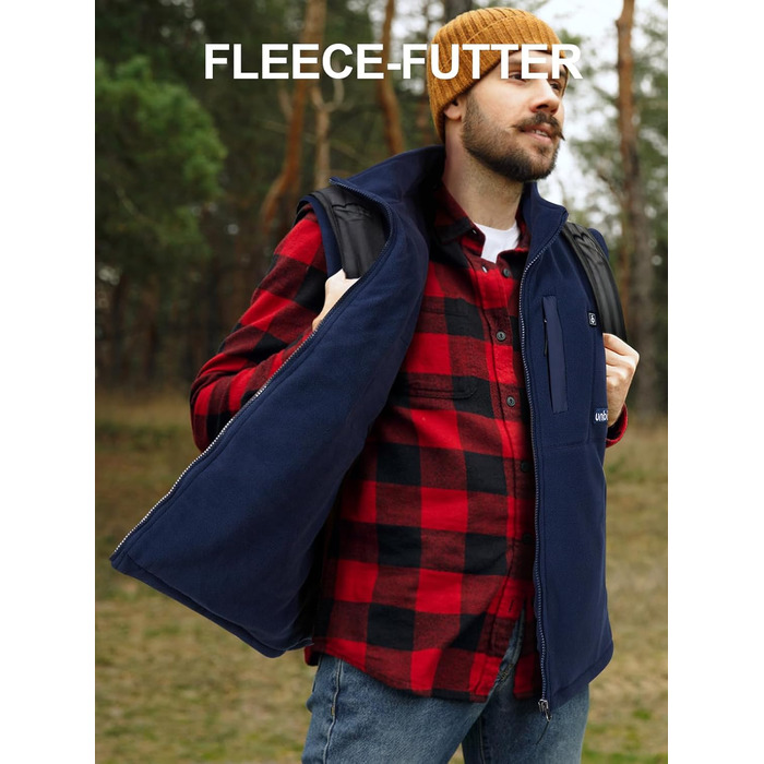 UNBON Гріюча жилетка з флісу, чоловіча жилетка з підігрівом, жилетка з Powerbank 10000mAh USB, 3 режими нагріву, 6 зон нагріву (XXL, Синій)