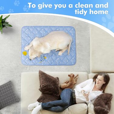 Rywe Cooling Mat for Dogs - Upgraded Colorfastness, Thicker, Washable, Self-Cooling Mat, 70x90cm Dog Mat - Non-Slip, Soft, Water-Absorbent, Odor-Reducing, Summer Dog Blanket for Dogs and Cats - (L, Blue)