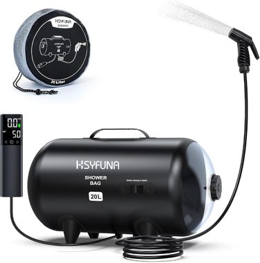 HSYFUNA Camping Shower Outdoor, 20L Camping Shower Bag, High Water Flow, Hand Shower, Solar Shower, PVC Shower Bag, Portable Shower for Camping, Beaches, Backpacking