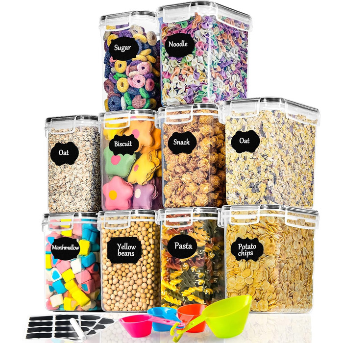 Набір контейнерів для продуктів з кришкою, 16 шт., BPA free, герметичні, для зберігання круп, борошна, цукру, з етикетками (1.6л)