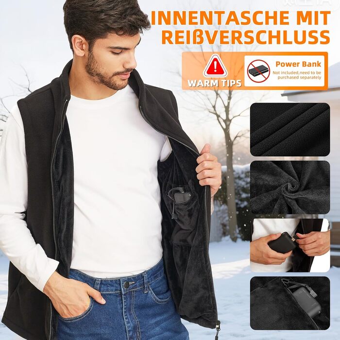Обогревна жилетка TOUVE для чоловіків та жінок, електрожилетка з поларфлісу, 5 зон обігріву, 3 режими температури, чорний, 2025 (без Powerbank)