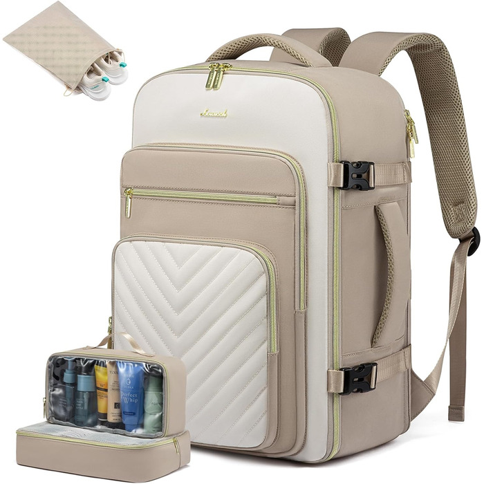 Рюкзак LOVEVOOK для ручної поклажі в літак, 40L, жіночий, водонепроникний, з відділенням для ноутбука 17 дюймів, для подорожей, роботи, хайкінгу, оливково-бежевий