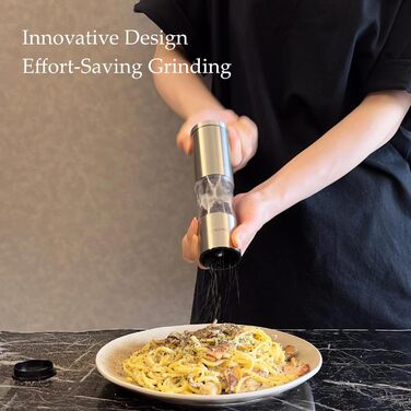 Набір солі та перечниці з регулюванням помелу | Ручна перечниця з можливістю заправки | Керамічний механізм | Кухонний аксесуар (2 шт.) (Нержавіюча сталь)