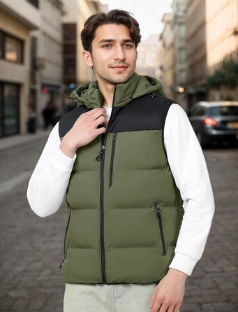 Чоловіча зимова жилетка AIEOE з капюшоном, тепла стеганая жилетка, великі розміри EU S-XL (Зелений, M)