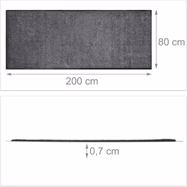 Relaxdays Entry Mat Grey, Indoor Doormat, Large Dirt Trapping Mat, Thin Entrance Mat, Doormat 80x200 cm, Black and Grey