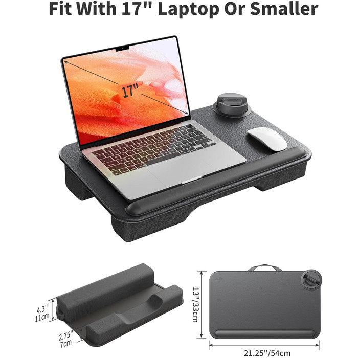Підставка для ноутбука SAIJI з підставкою для телефону та ящиком, для роботи в ліжку/на дивані, до 17