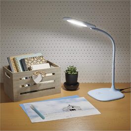 LED настільна лампа EMOS STELLA 6.5W з регулюванням яскравості, 4000K, гнучкий важіль, 1.7м кабель, CRI>80, 30000 год служби, блакитний колір