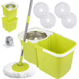 Набір для миття підлоги ARSUK з відром та механічним віджимом – набір для прибирання будинку | Відро для миття підлоги з мікрофіброю та 360° обертанням – ідеально для паркету, плитки та ламінату | 4 змінні насадки та утримувач для швабри з ароматом лимона