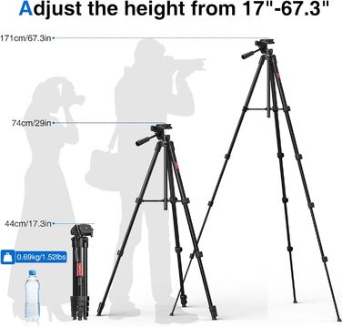 Штатив для камери CAMOLO 67' з сумкою: для фото та відеозйомки, YouTube, Vlogging, DSLR, Android, iPhone